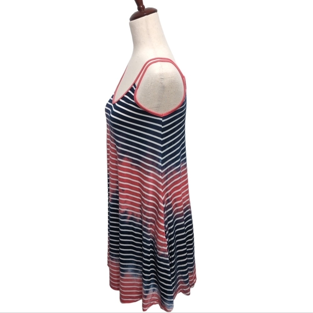Summer Dress Striped XS Pink Coral Navy Blue - Picture 2 of 6